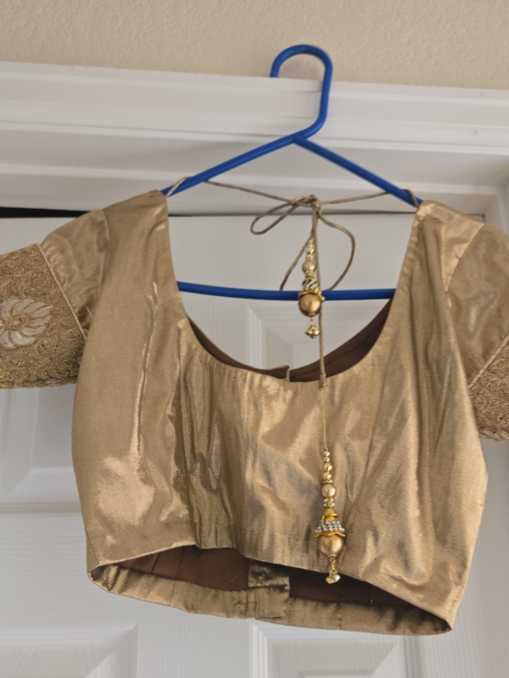 Gold Women’s Blouse with Embroidered Sleeves